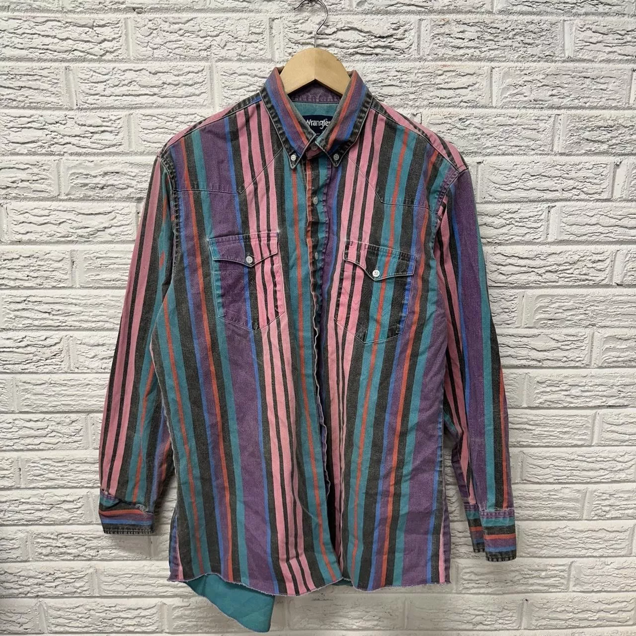 Wrangler Short Sleeve T Shirts Vintage Wrangler Brushpopper Button Down Western Shirt XL Multi