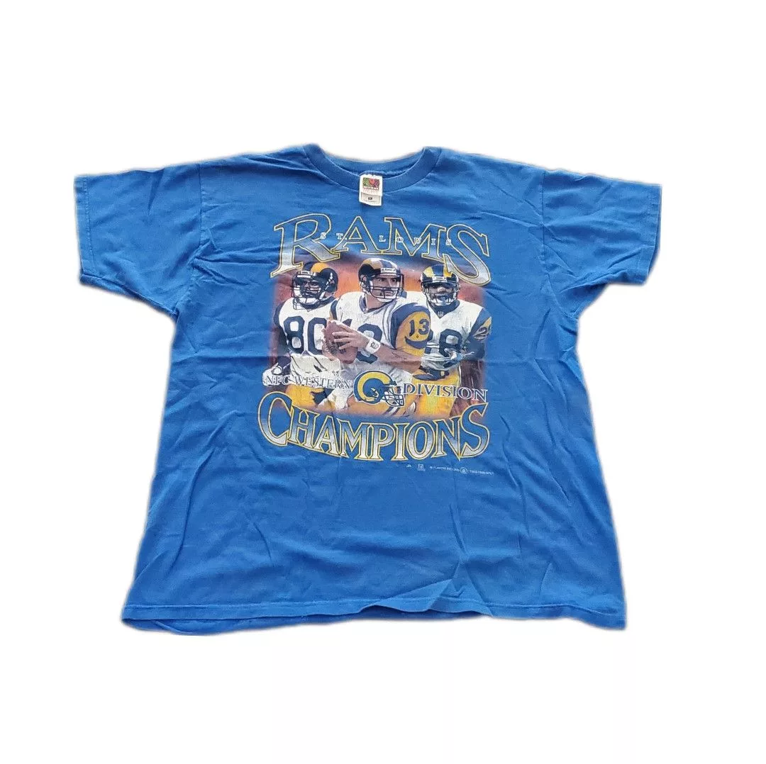 NFL Short Sleeve T Shirts NFL × Vintage 1999 St. Louis Rams Champions Collage T-Shirt Blue