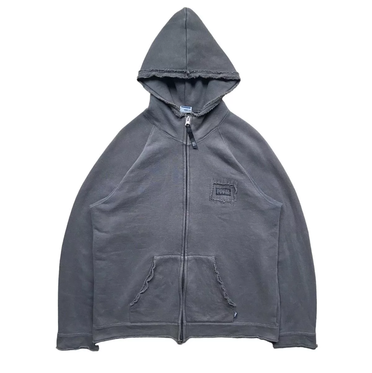 PPFM Sweatshirts Hoodies 90’s PPFM Raw Edge Zip-Up Hoodie Gray