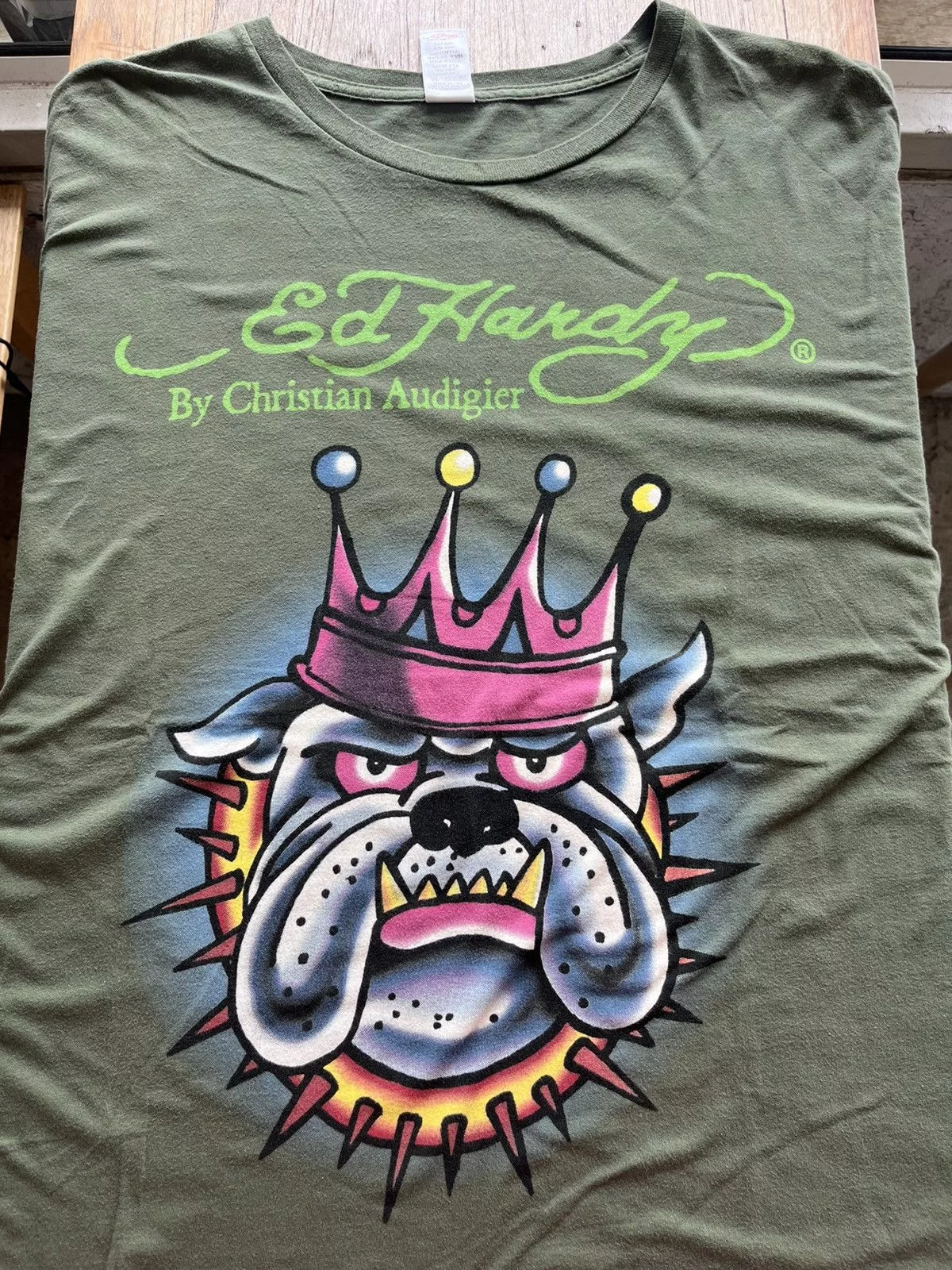 Designer Short Sleeve T Shirts Designer × Ed Hardy Ed Hardy Tshirt Design by Christian Audigier Green Streetwear