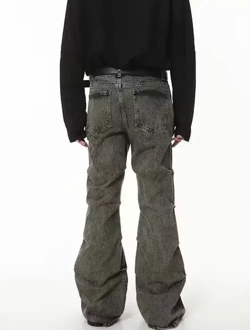 Jean Denim Grunge Stack Washed Gray Denim Jeans Avant-Garde