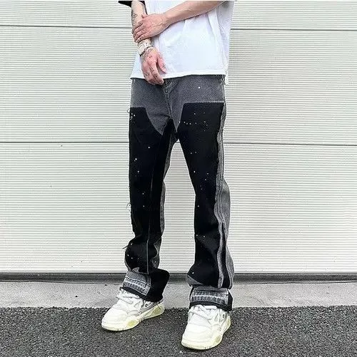 Jean Denim Black Graffiti Wide Jeans