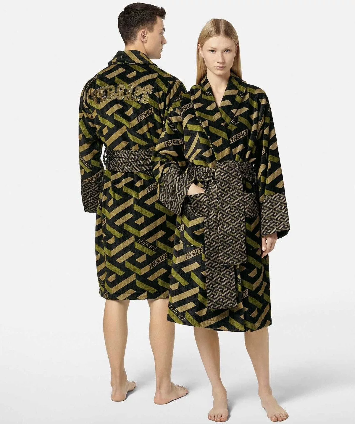 Versace Miscellaneous Versace La Greca Embroidered Sequence Robes Green