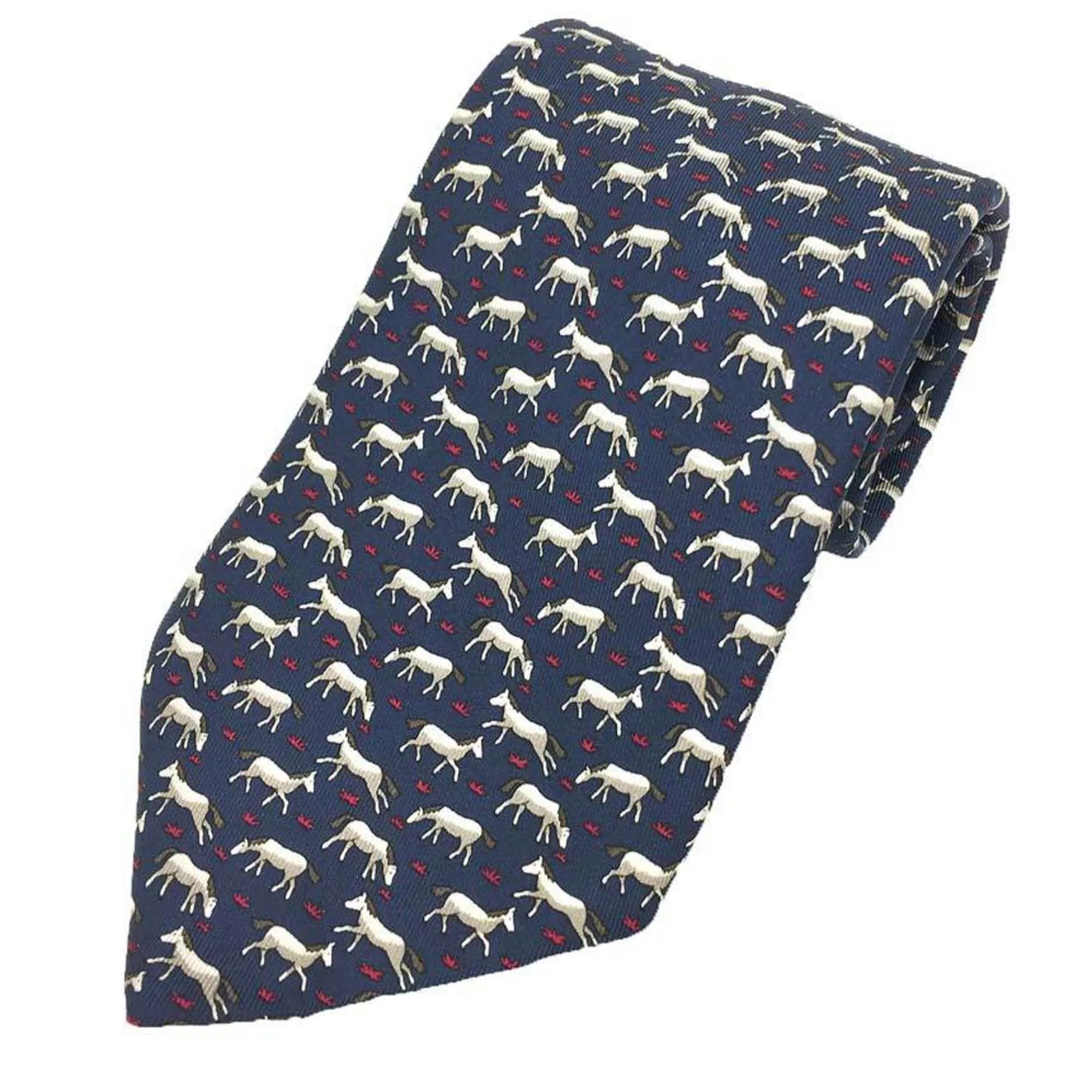 Hermes Miscellaneous HERMES Tie Horse Pattern Navy Silk Men's aq10128 10013480 Blue