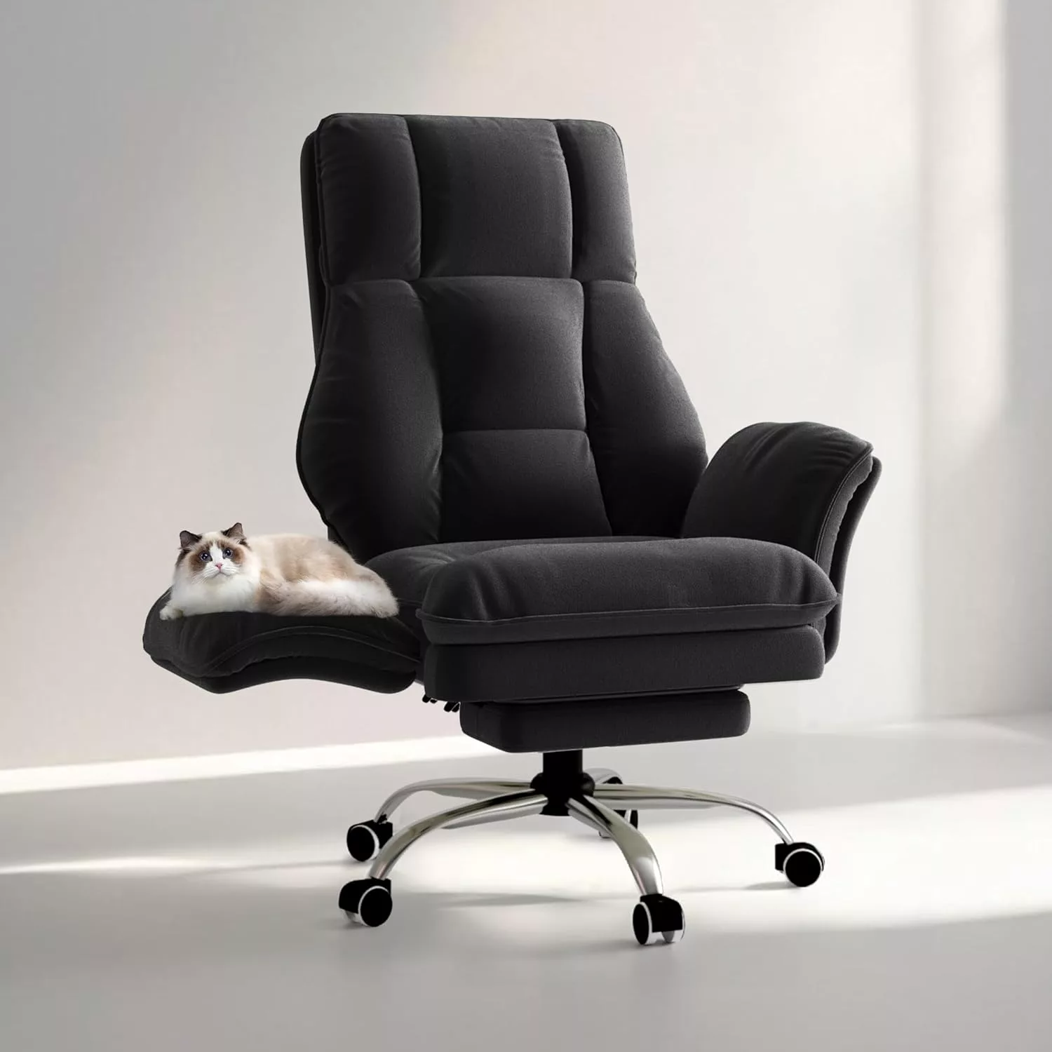 HOMRELEXA Big and Tall Office Chair with Flip Armrests Foot Rest Velvet Reclining Desk Chair