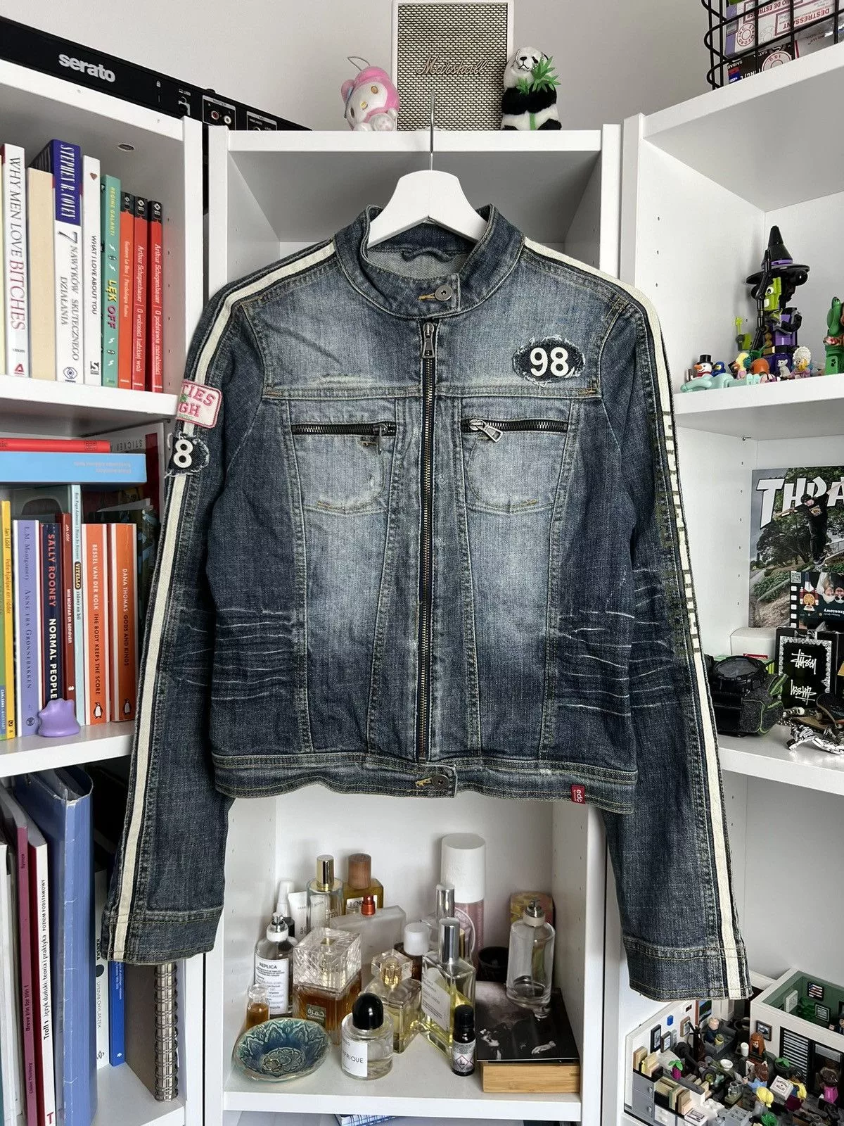 Japanese Brand Denim Jackets Japanese Brand Vintage Y2K cropped denim racing / moto jacket M archive 00s Blue
