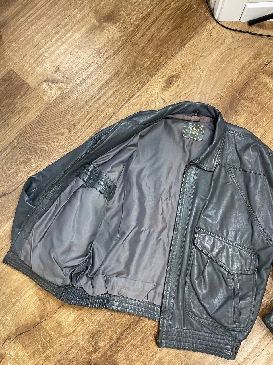 Genuine Leather Leather Jackets Genuine Leather × Vintage Vintage Y2K Aviator Top Gun Genuine Leather Jacket Bomber Gray