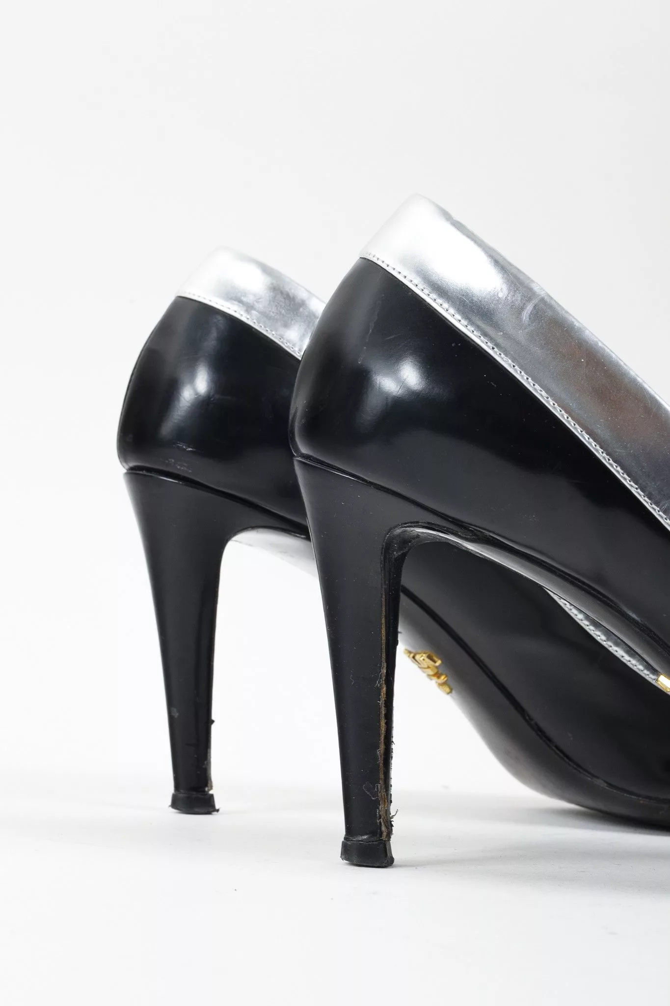 Prada Heels Prada Metallic Rim Point Toe Stiletto Heels Black