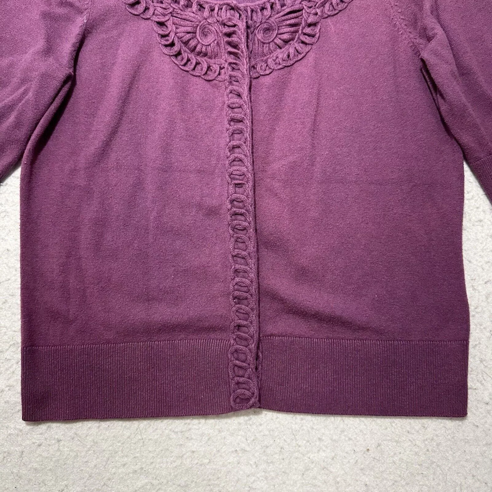 Other Sweaters Other Halogen Medium Snap Button Front Cardigan Emroidery Sweater Purple