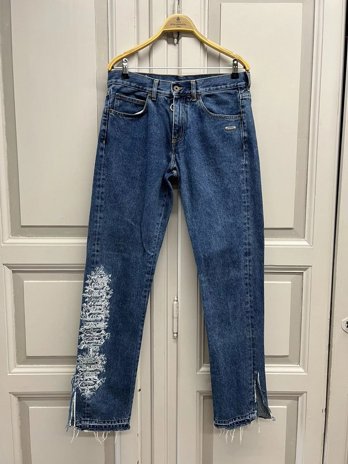 Off-White Denim Off-White Off White Gothic Embroidered Jeans Blue