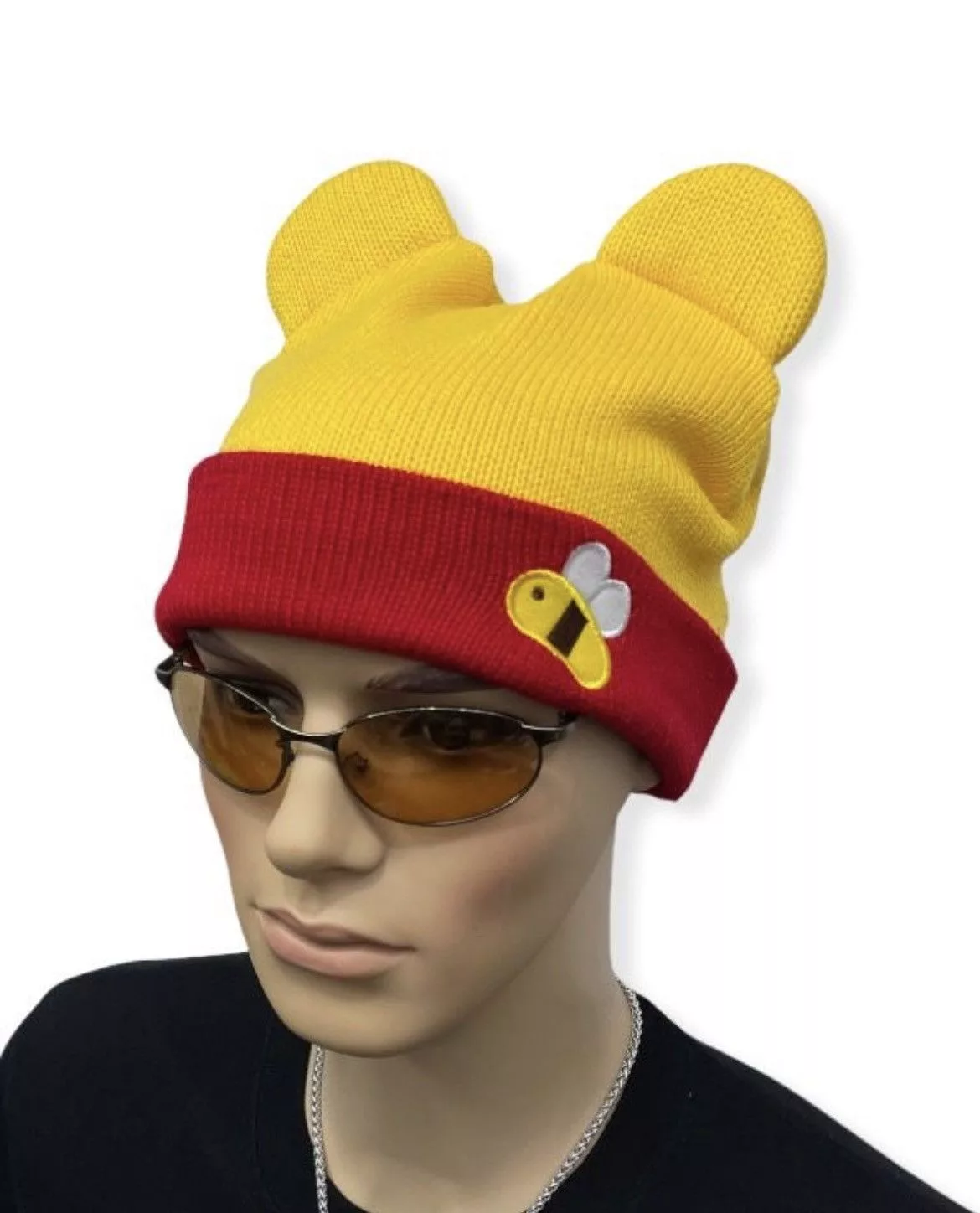 Disney Hats Disney × Vintage DOPE!🔥POOH adults Acrylic Ear Beanie Yellow Avant-Garde