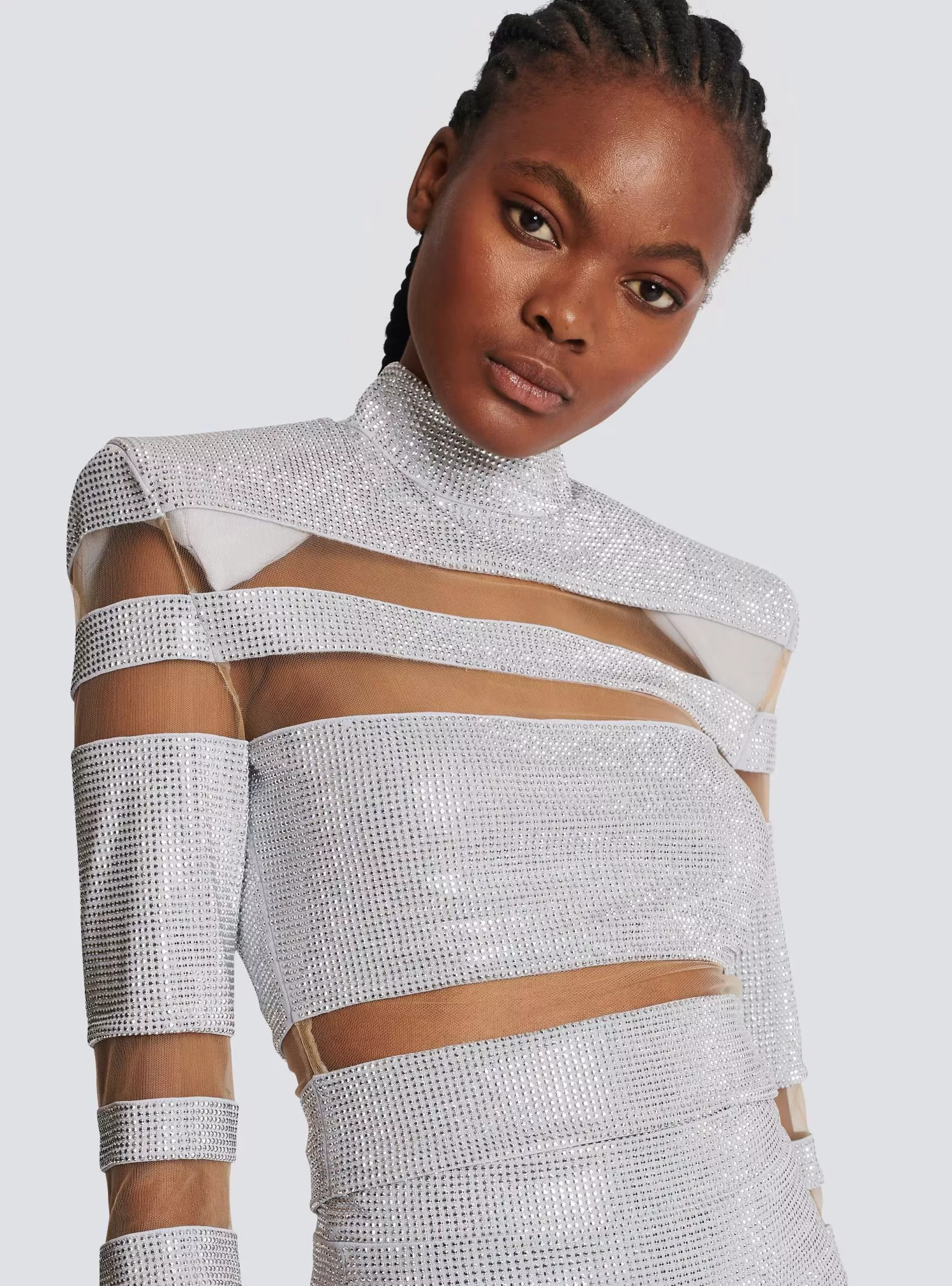 Balmain Crop Tops Balmain o1s1rm0624 Crop Top in Silver