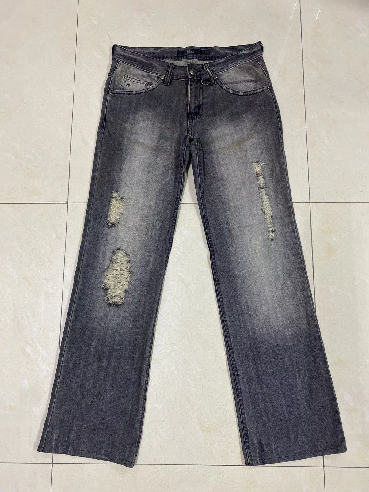 If Six Was Nine Denim If Six Was Nine × Japanese Brand × Le Grande Bleu (L.G.B.) Grail🔥Japanese Brand Midas Distressed Ripped Flared Denim Gray
