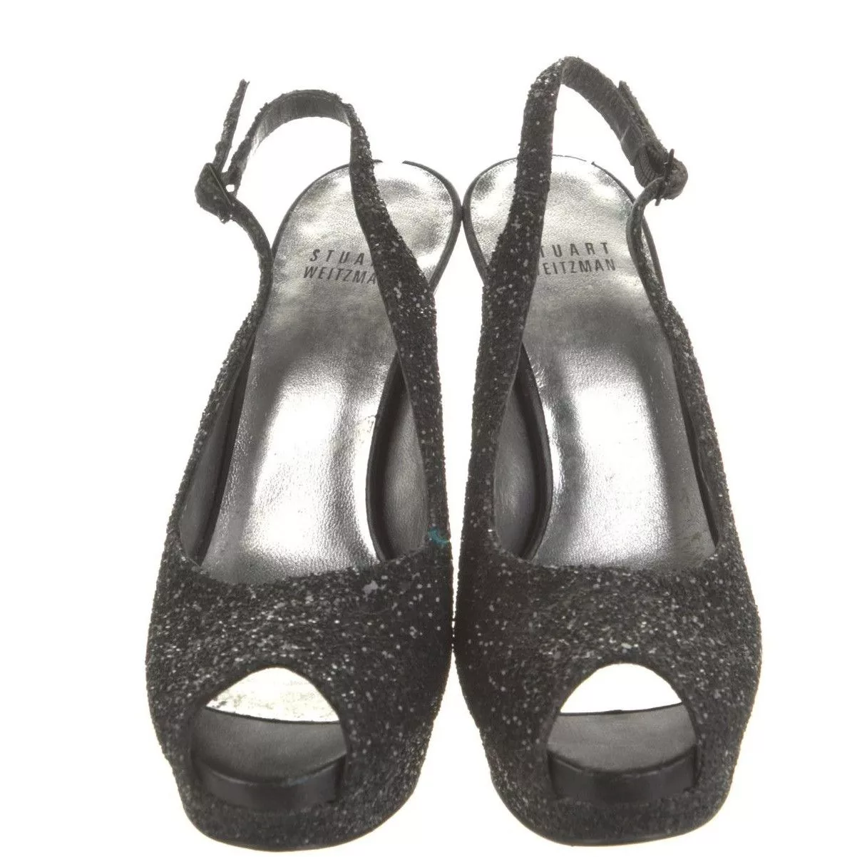 Stuart Weitzman Heels STUART WEITZMAN Black Glitter Platform Slingback Pumps Size: