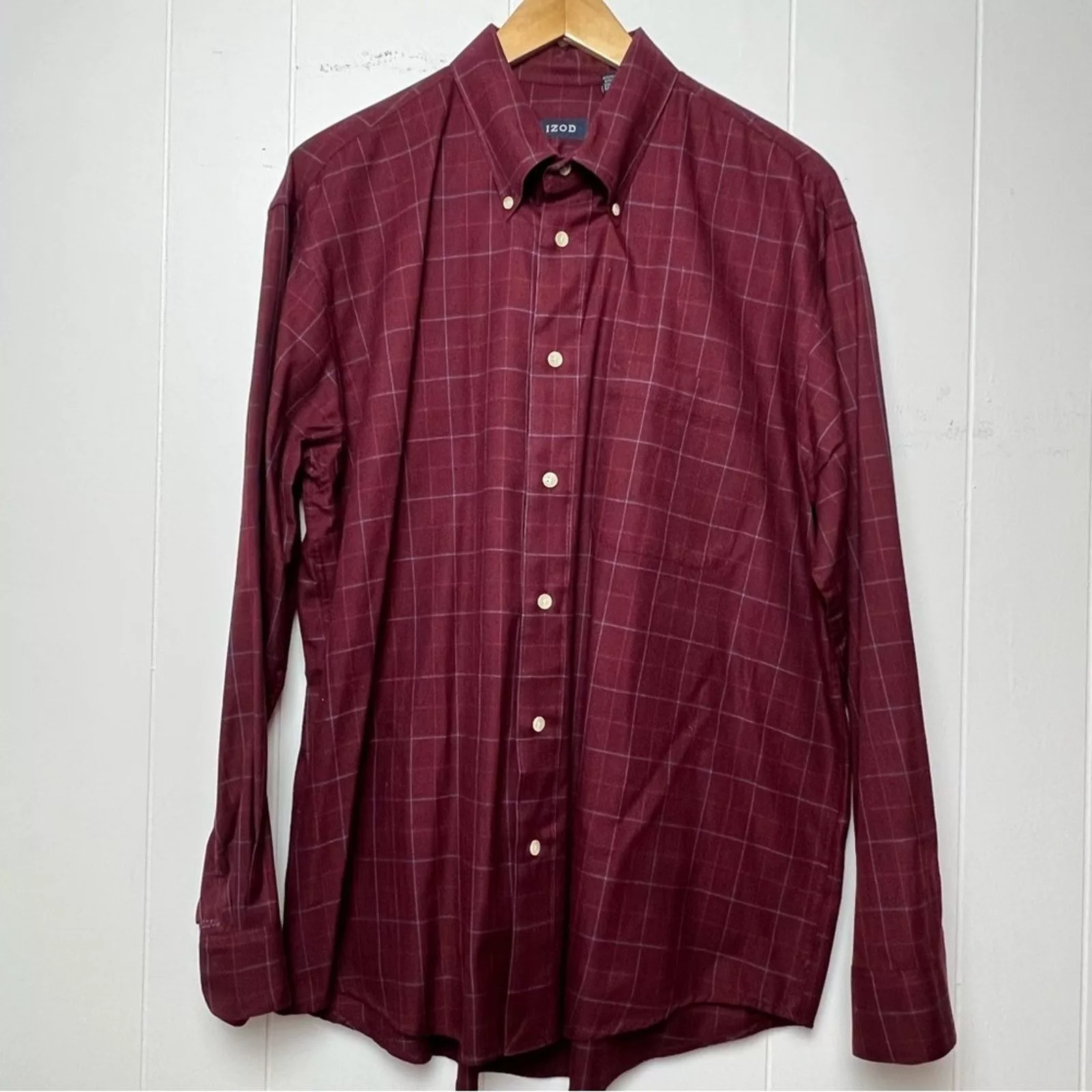 Izod Shirts Button Ups Izod Maroon Windowpane Plaid Button Down Shirt Men’s Large Red