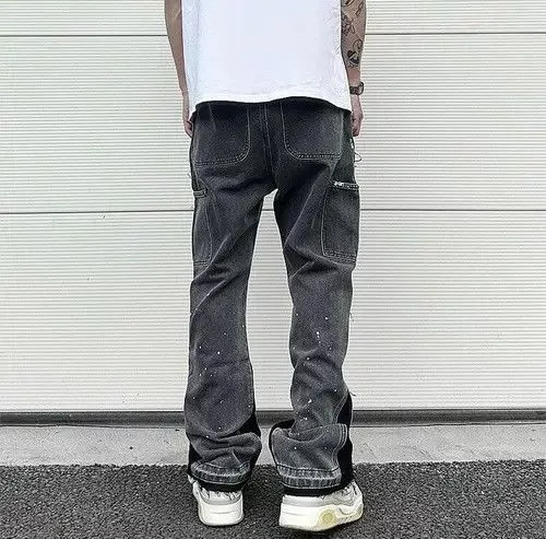 Jean Denim Black Graffiti Wide Jeans