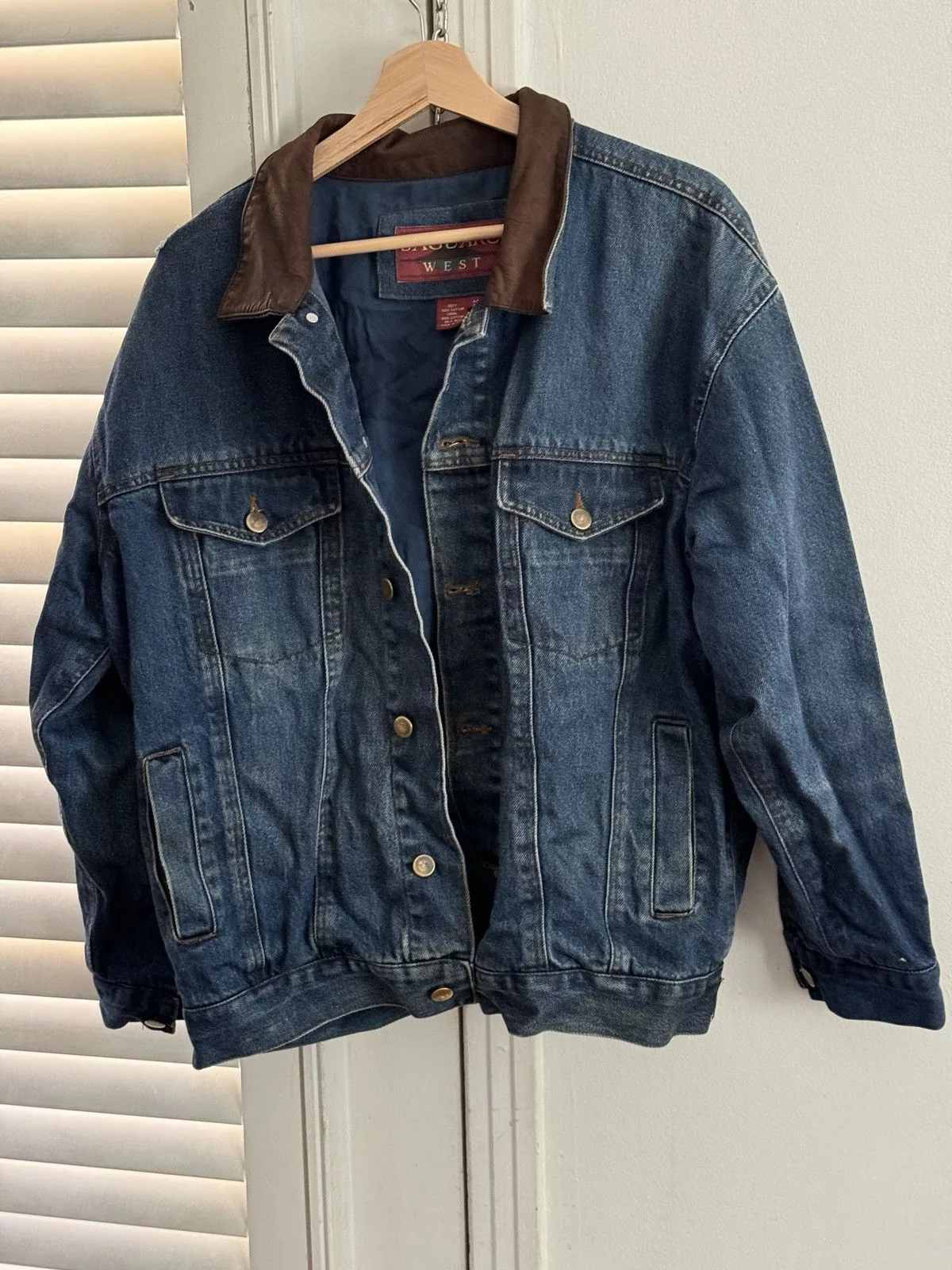 Vintage Denim Jackets Vintage saguaro west denim jacket with brown leather collar Blue