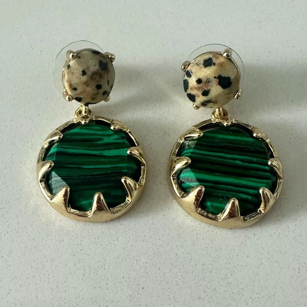 Designer Earrings Designer Everri Green Malachite Dalmatian Jasper Round Drop Earrings