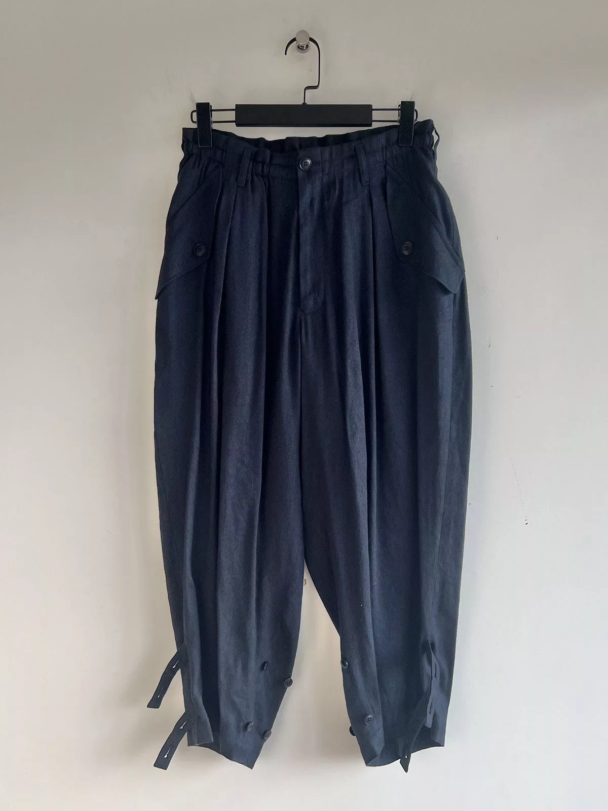 Yohji Yamamoto Casual Pants B Yohji Yamamoto - Hem Loops Military pants NAVY LINEN Blue