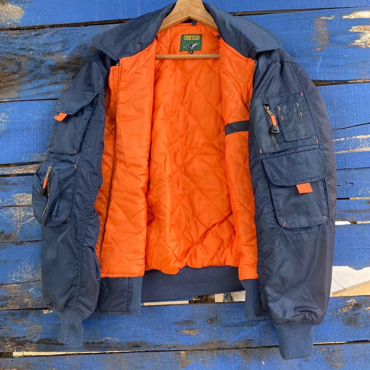Vintage Bombers Vintage Fire Fox Bomber Jacket multi pocket Sun Faded