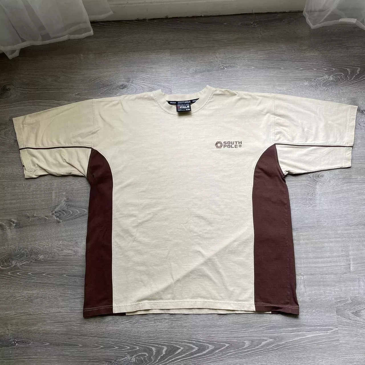 Southpole Short Sleeve T Shirts Southpole × Vintage Vintage Y2K Brown and Cream SouthPole Boxy Grunge Shirt White Streetwear