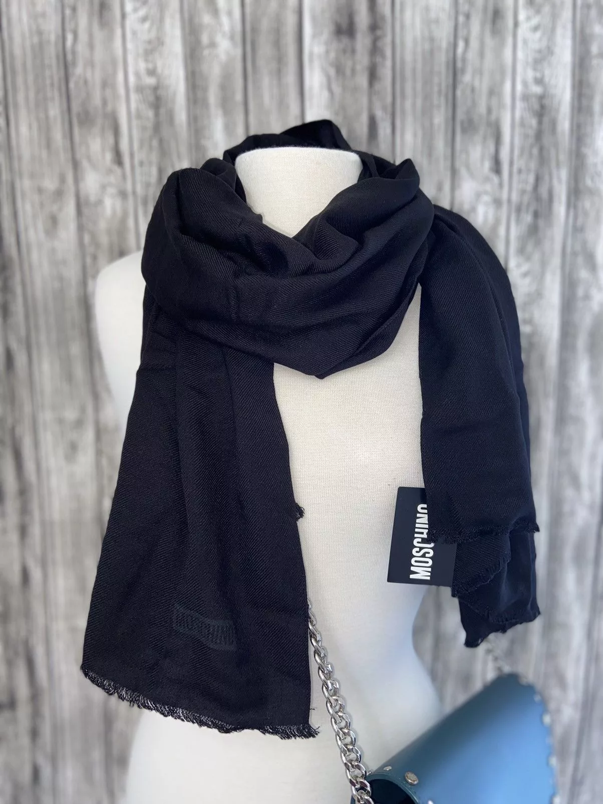 Designer Gloves Scarves Designer × Moschino NWT MOSCHINO 100% Viscose Black Solid Scarf