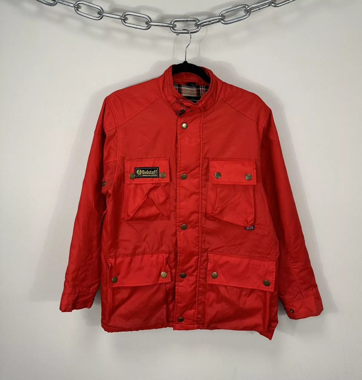 Belstaff Jackets Vintage Belstaff Red Multipocket Women’s Moto Nylon Jacket