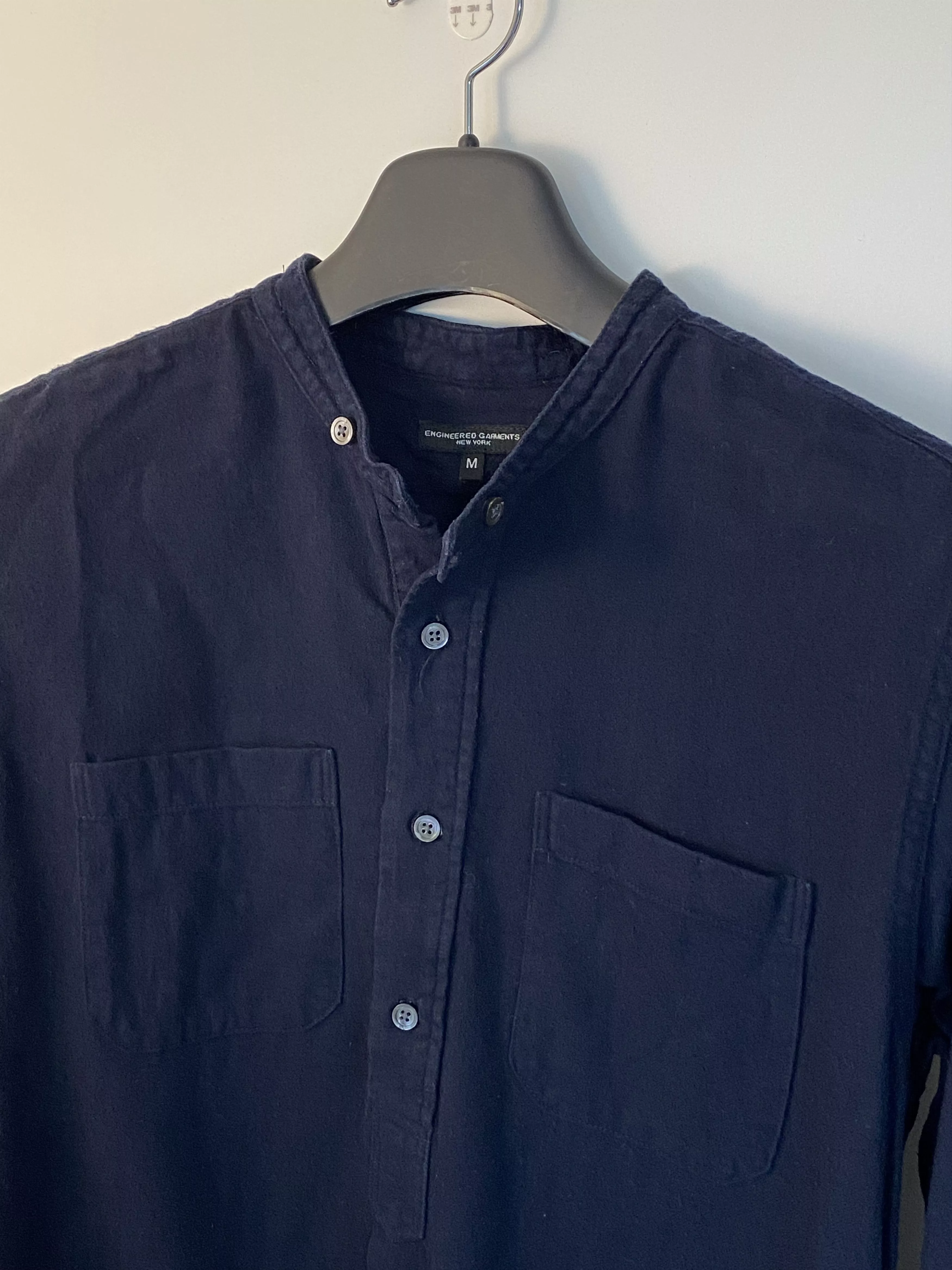 Engineered Garments Shirts Button Ups Engineered Garments banded collar long shirt Blue
