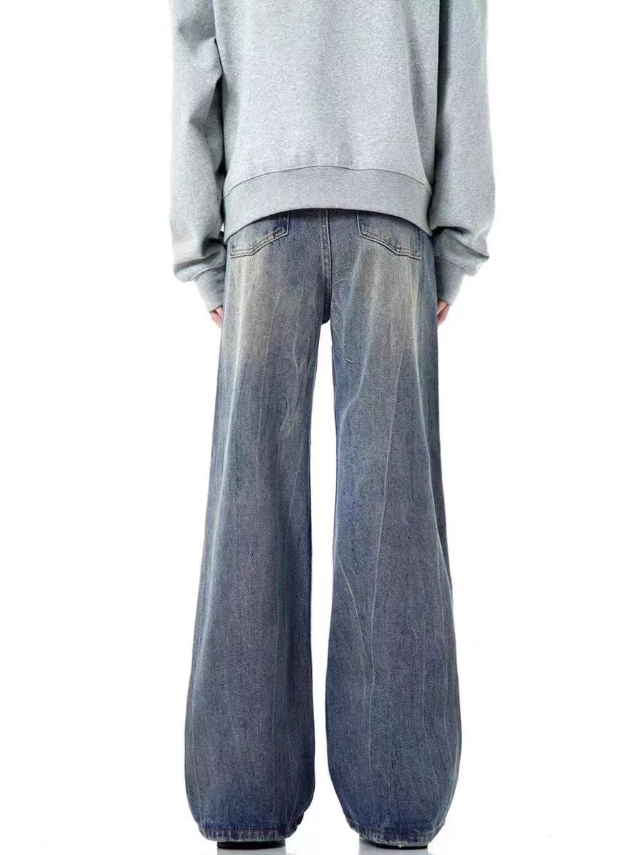 Japanese Brand Denim Japanese Brand × Jean Washed street style distressed wide leg jeans Blue Streetwear