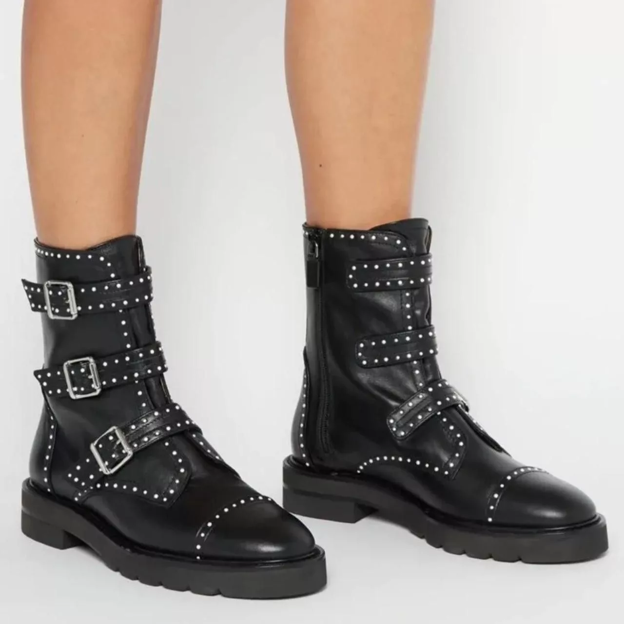 Stuart Weitzman Boots Stuart Weitzman Leather Studded Accents Combat Boots 11.5 US Black