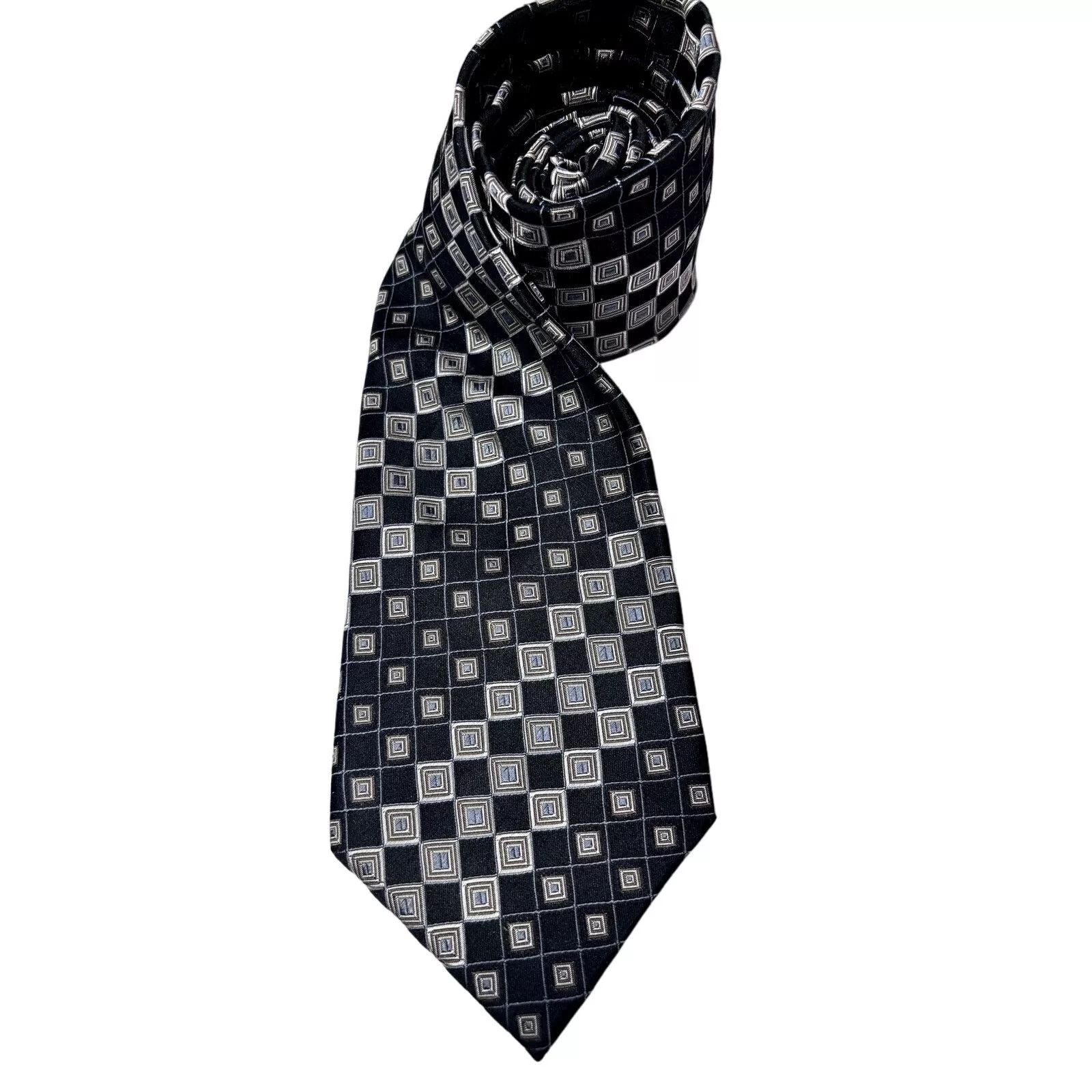 Alfani Ties Pocketsquares ALFANI Men's 100% Silk Black & Silver Checkard Neck Tie