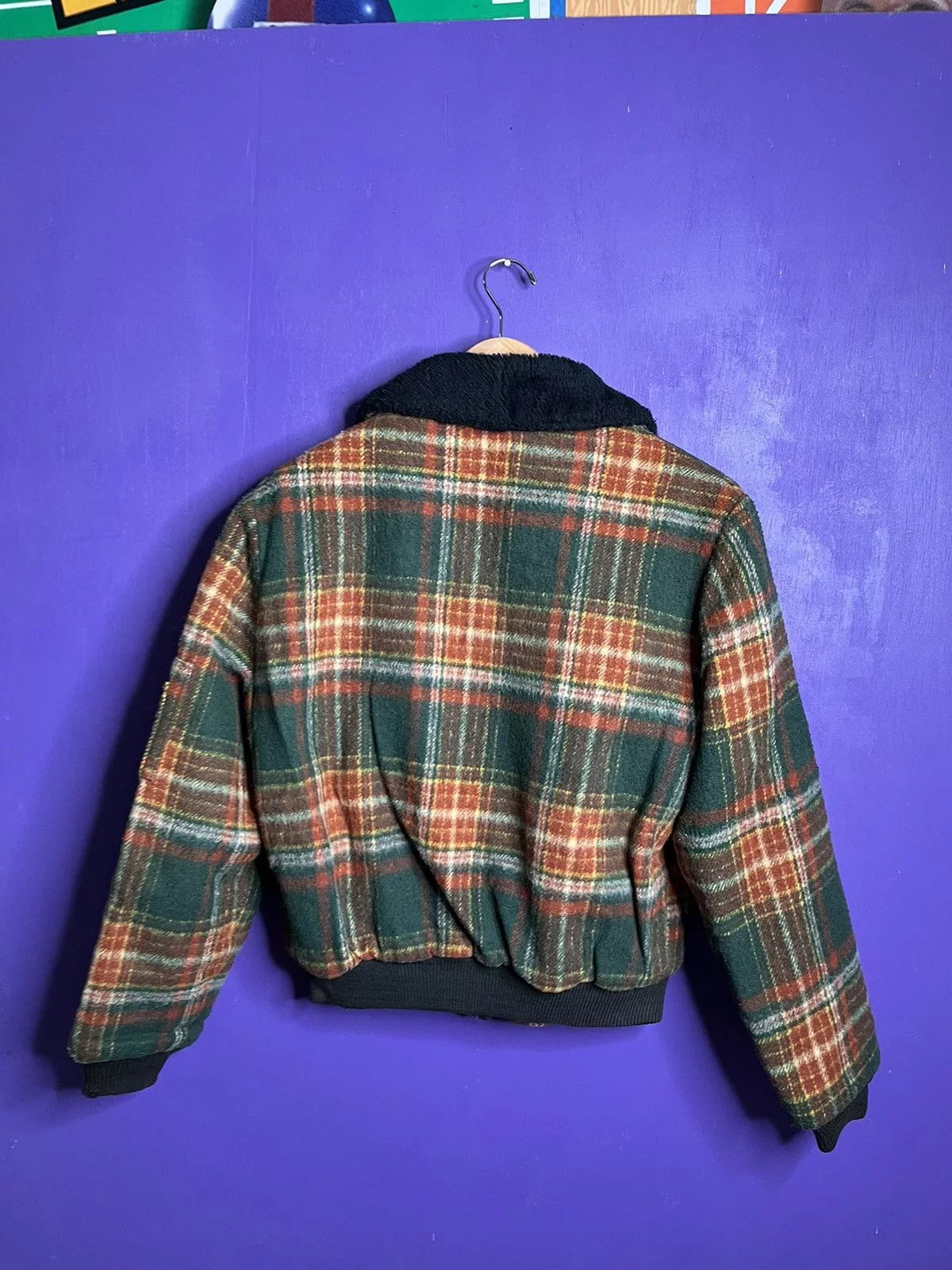 Vintage Bombers Vintage 70s Plaid fur collar airman’s jacket Multi