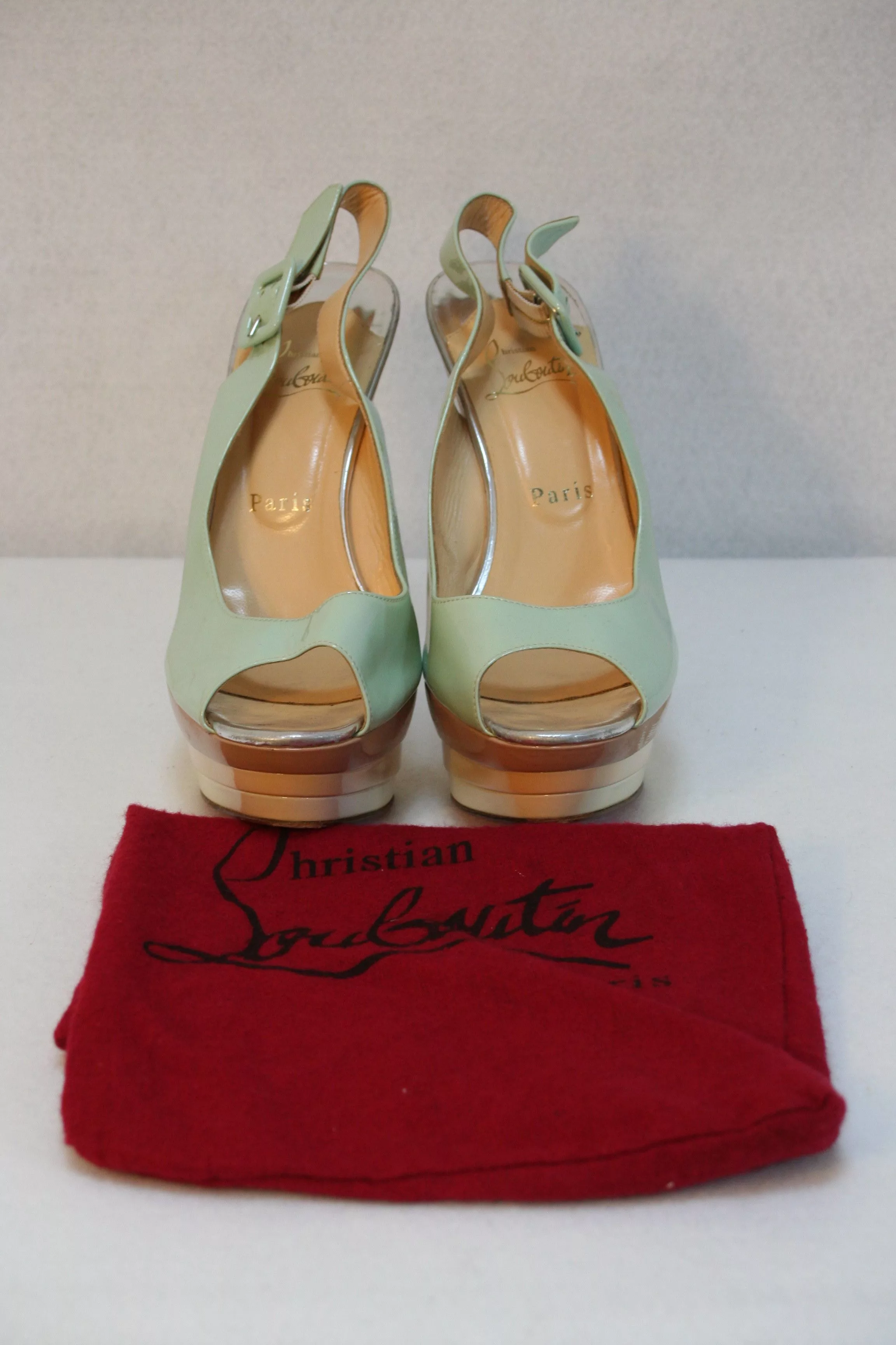 Christian Louboutin Heels Christian Louboutin Patent Slingback Heels Peep Toe sz 38 Green