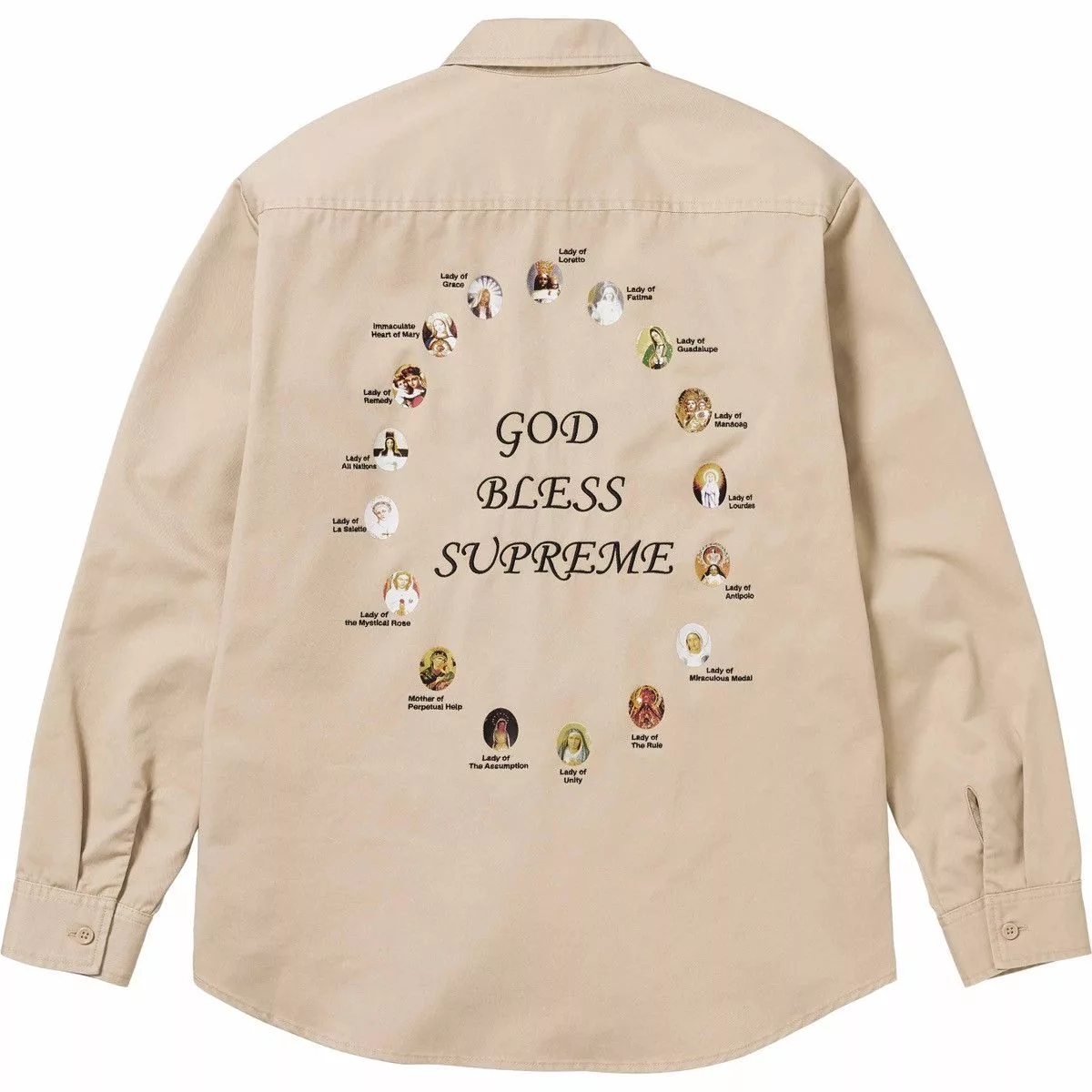 Supreme Shirts Button Ups Supreme SS24 Our Lady God Bless Work Shirt Size XL New Beige