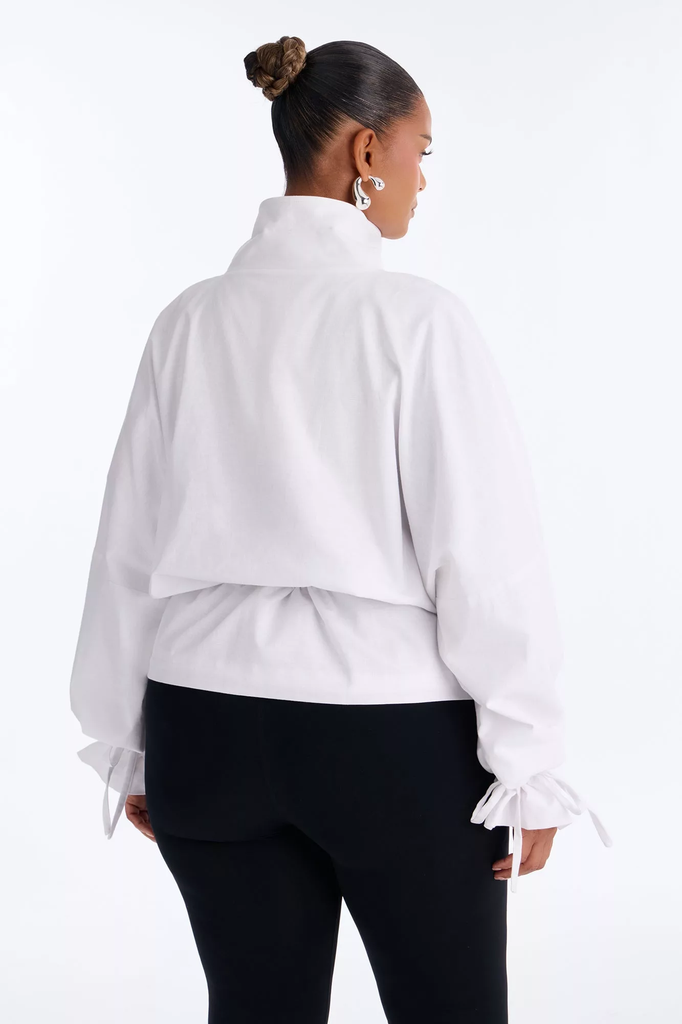 Effortless Linen Funnel Neck Anorak Jacket - White