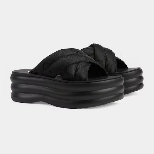 Gucci Miscellaneous Gucci GG Crossed Platform Slides SIZE 38 Black
