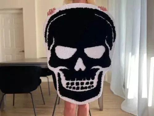 Handmade Miscellaneous 3D Handmade Gothic Skull Head Soft Rug Gray