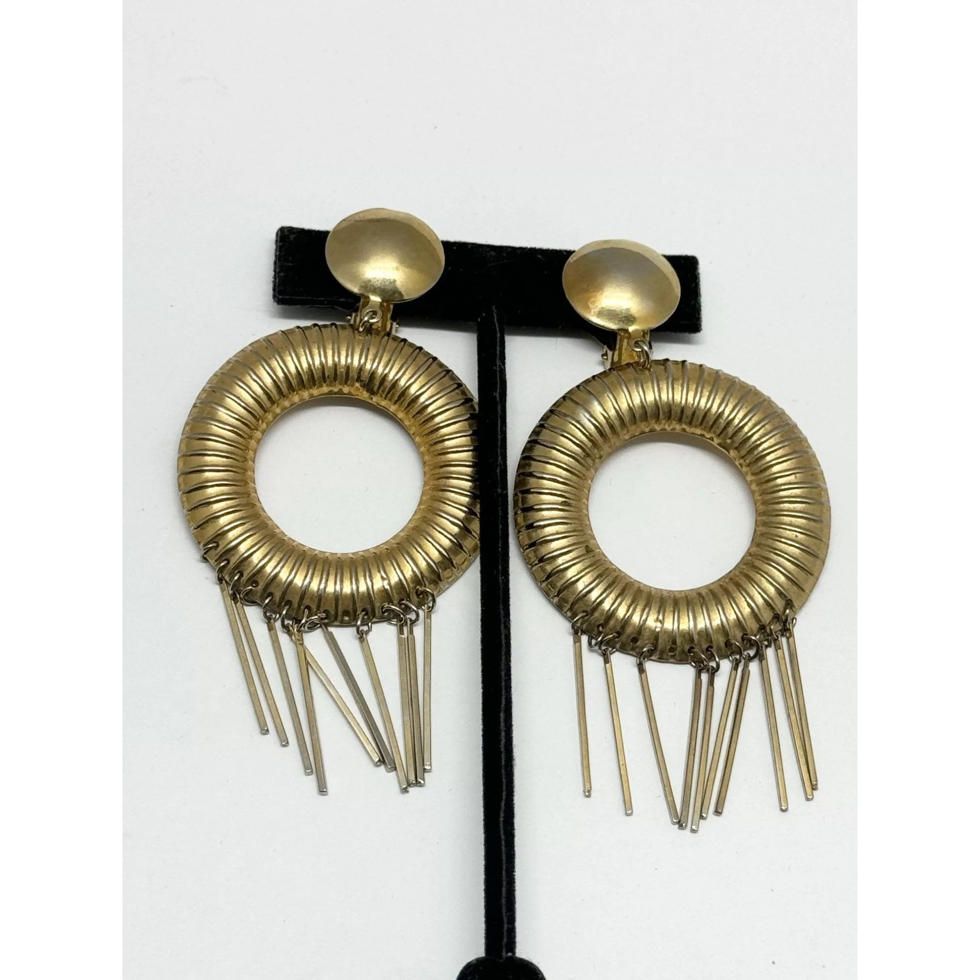 Vintage Earrings Vintage gold hoop tassel earrings