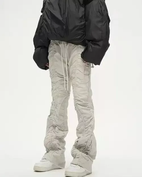 Other Denim Other Beige Stack Plated Wide Flared Sweatpants Streetwear
