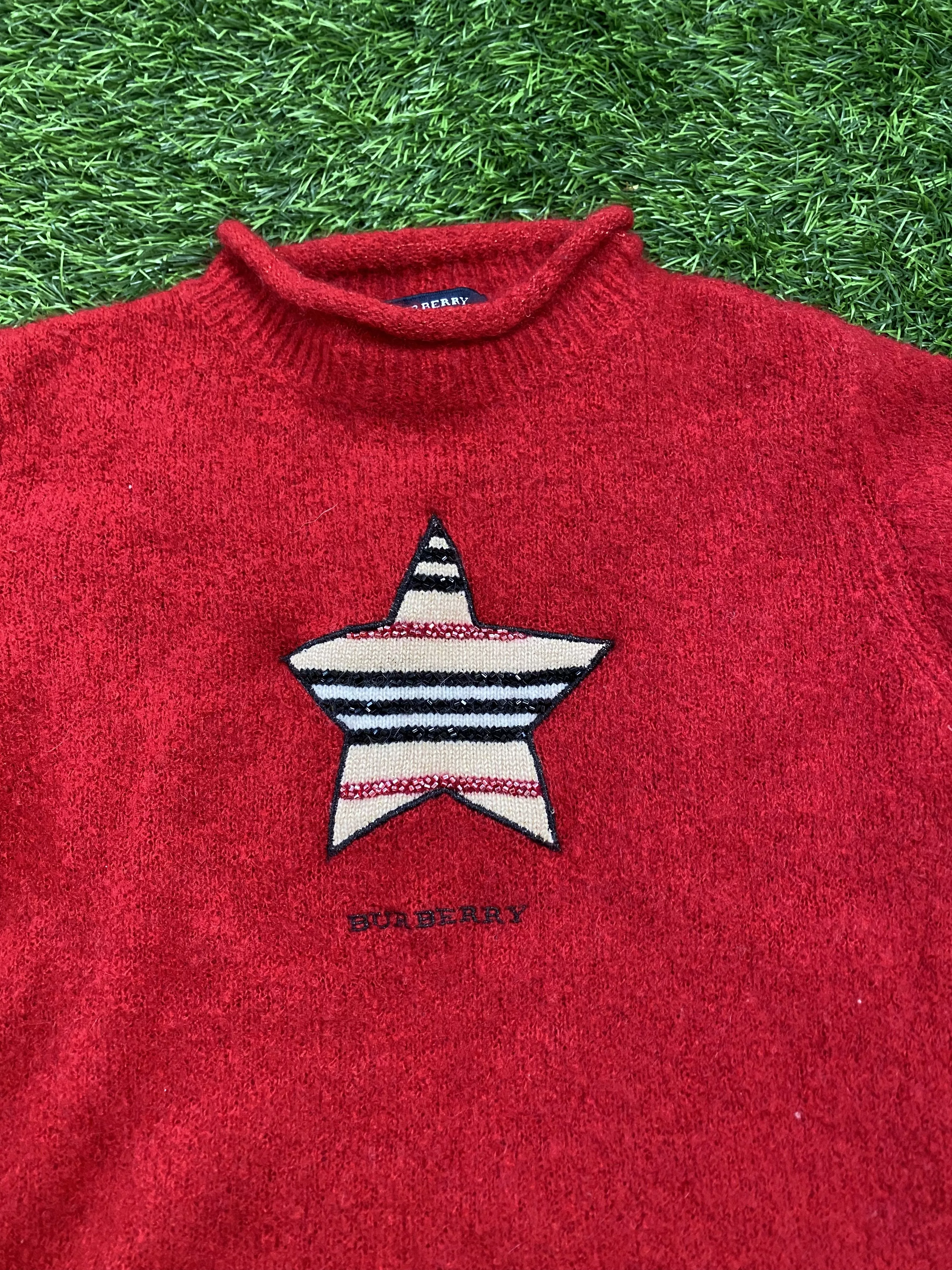 Burberry Sweaters Vintage Burberry Red Star Fuzzy Sweater