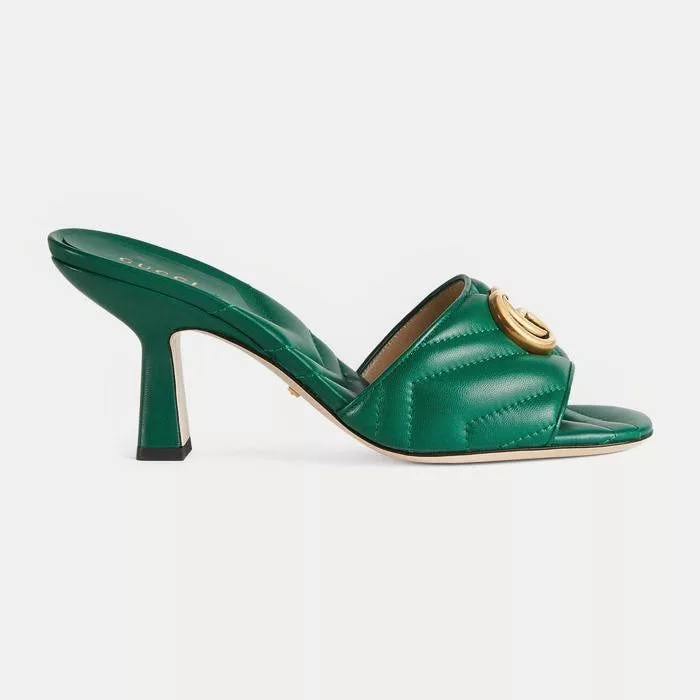 Gucci Miscellaneous Gucci Double G Leather Slide Sandals SIZE 38.5 Green
