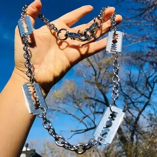Other Belts Other Side Waist Belt Necklace Chain Chunky Razor Blade Silver Streetwear
