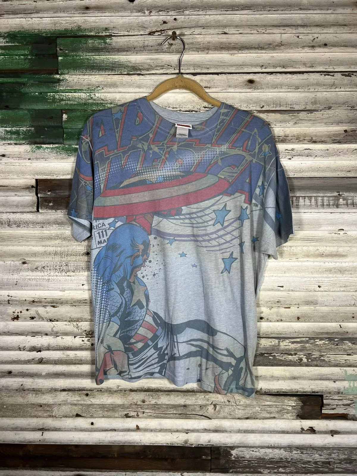 Marvel Comics Short Sleeve T Shirts Marvel Comics × Vintage Vintage Marvel AOP Shirt Blue