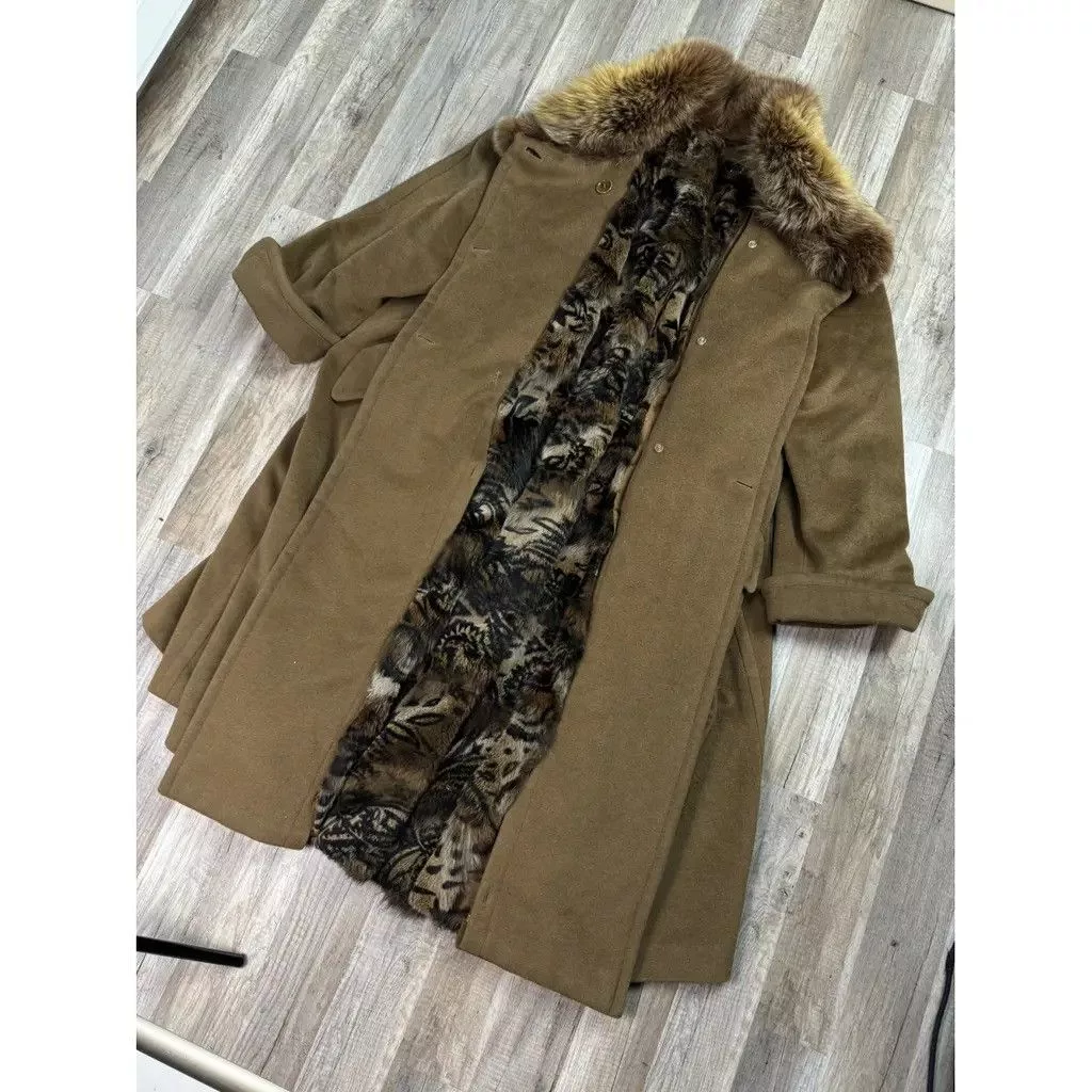 Escada Coats Escada Wool Coat with Red Fox Fur Size: 38 Brown