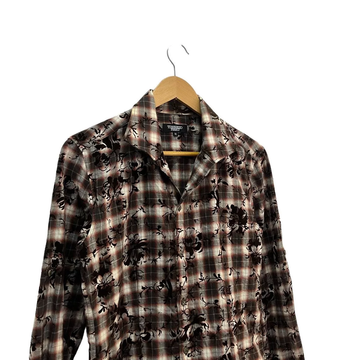 Tornado Mart Shirts Button Ups Tornado Mart Open Collar Floral Theme Gray Avant-Garde