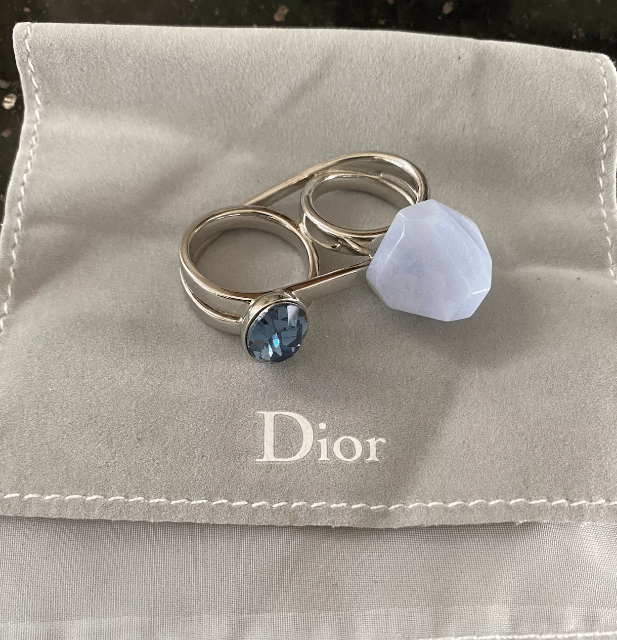 Dior Rings Dior Double-Finger Ring Size 8.5 Blue