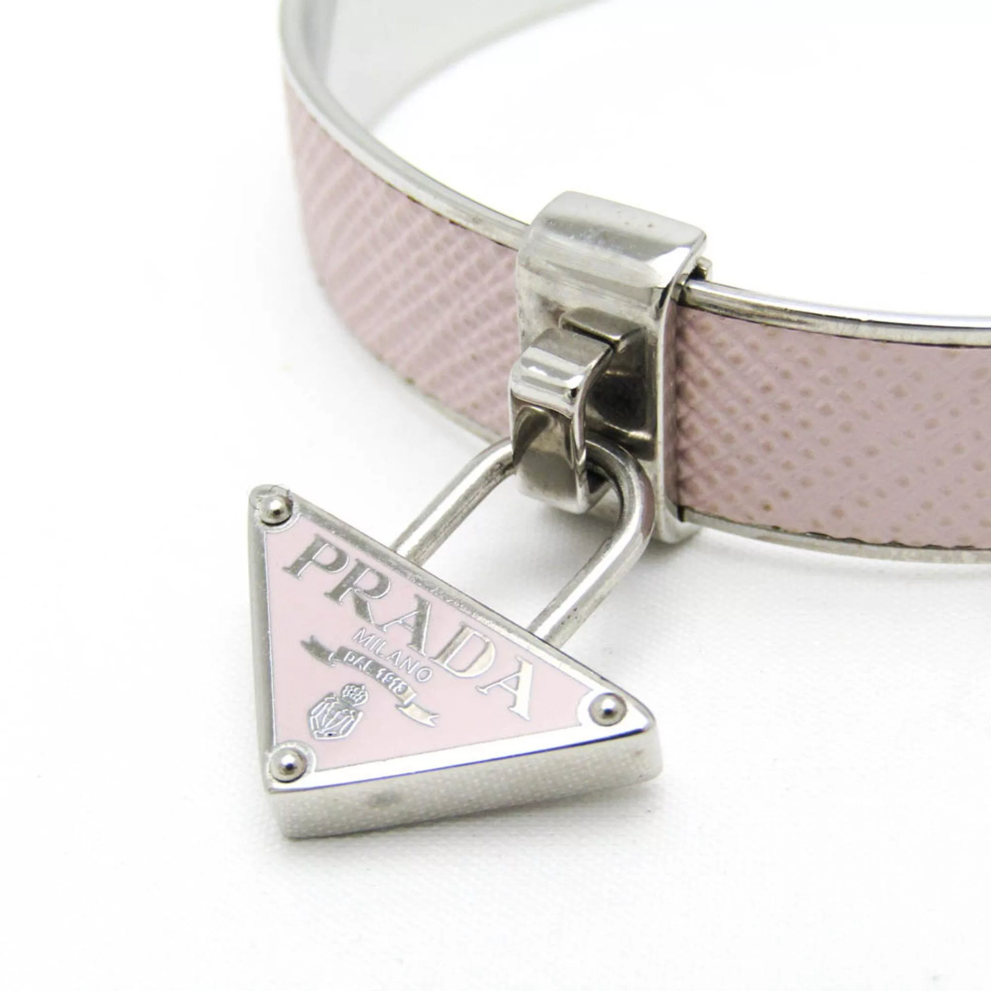 Prada Bracelets Prada 1IB375 Leather,Metal No Stone Bangle Light Pink,Silver
