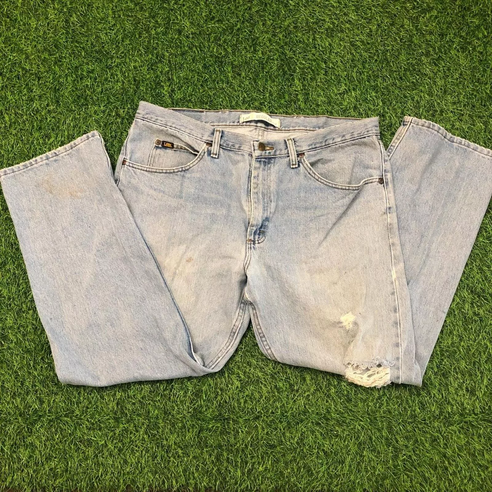 Men’s Distressed Vintage Lee Denim Jeans Blue