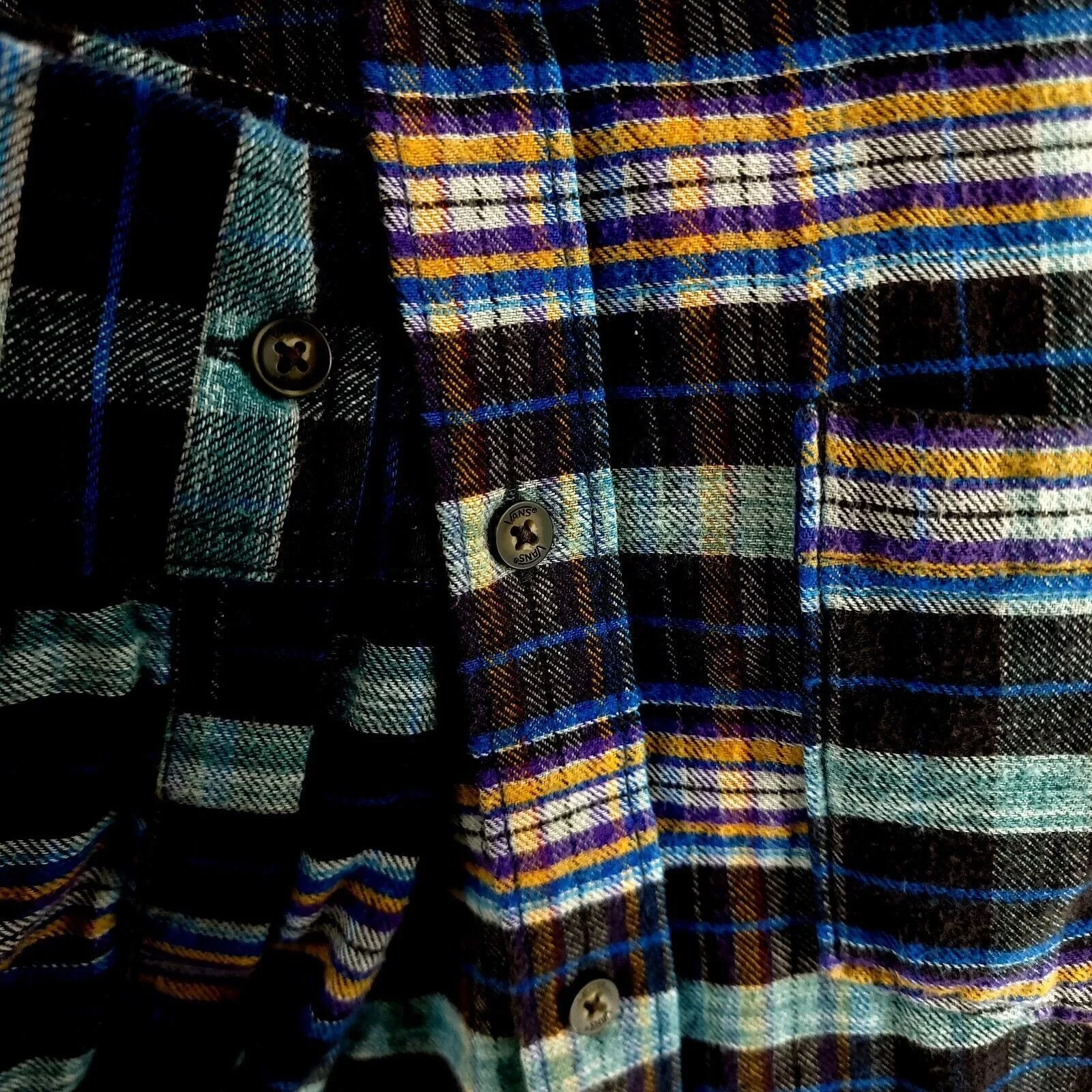Vans Shirts Button Ups Vans Black Multi-Collared Plaid Flannel Small Collared Dress Blue