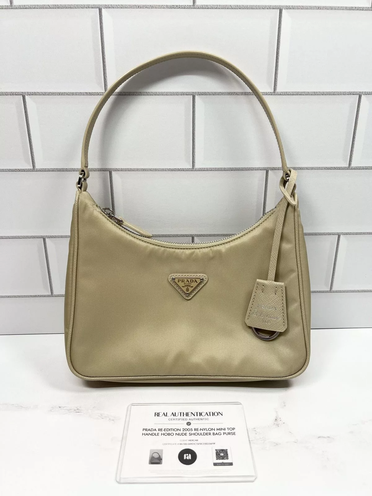 Prada Mini Bags Prada Re-edition 2005 Re-nylon Zip Hobo Shoulder Bag Purse Beige